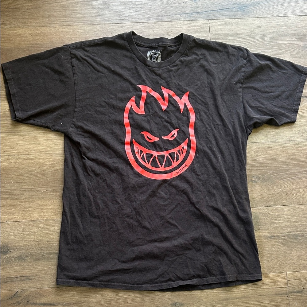 Spitfire Black Short-Sleeve Tee with Red Flame Face Graphic ! XL